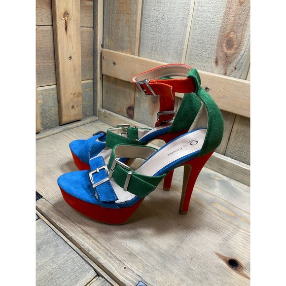 9M New Q by Esquire Bright Party Heels Orange Green Blue - Picture 4 of 8